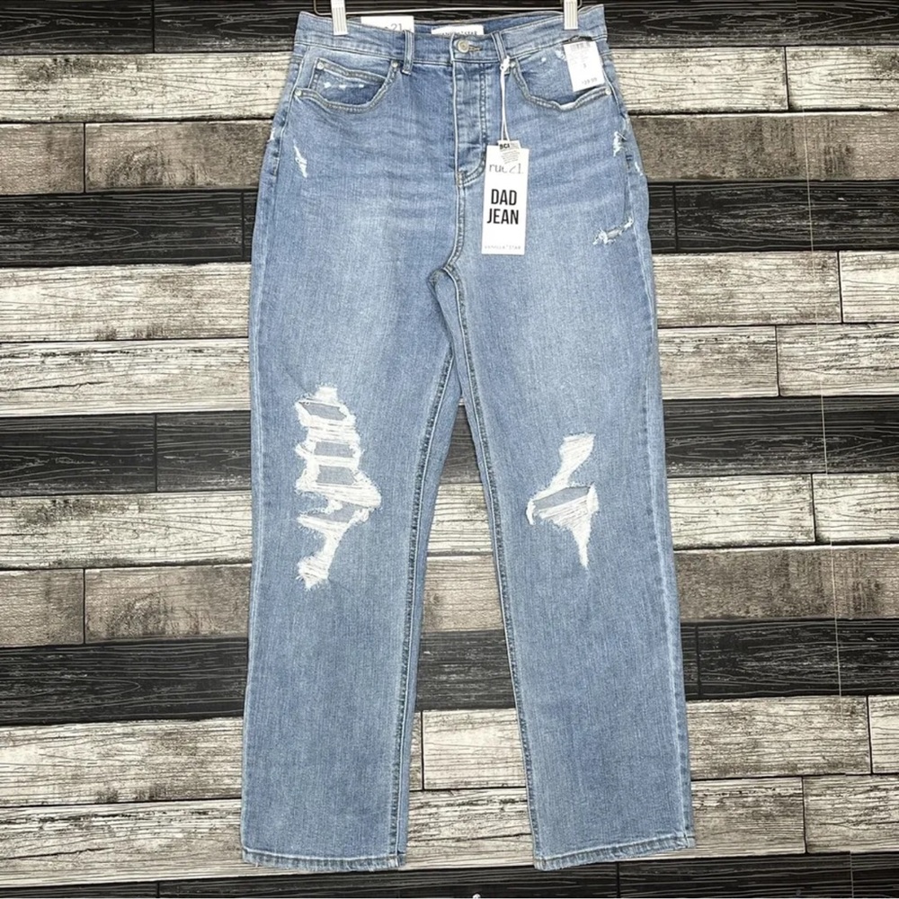 NEW Rue 21 Dad Jeans Juniors Size 3 High Rise Straight Leg Relaxed Light Wash